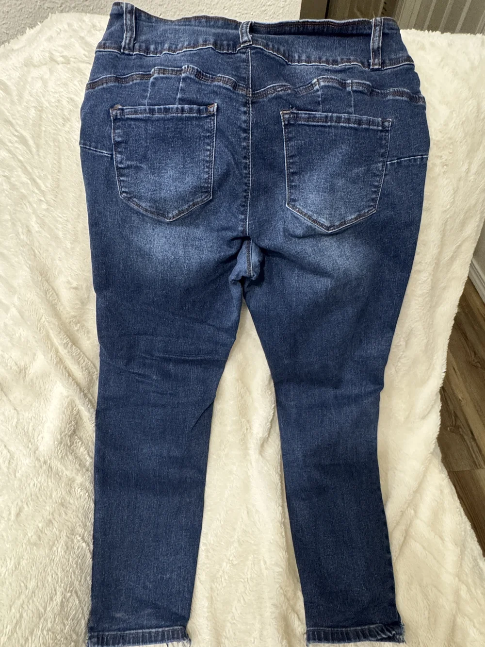 High-Rise Dark Blue Distressed Ankle Stretchy Jeans for Women By Blue Savvy